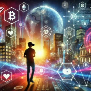 Metaverse teknolojisi nedir? 2025'te sanal dünyaların geleceği, VR gözlüğü takan bir kişinin dijital dünyaya adım atışını temsil eden görsel.