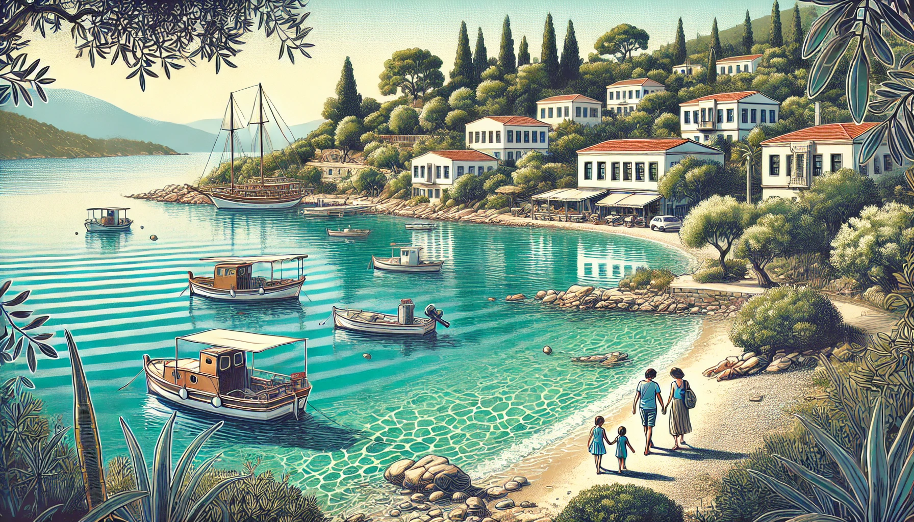 Datça sahili, huzurlu tatil, doğa ve deniz manzarası