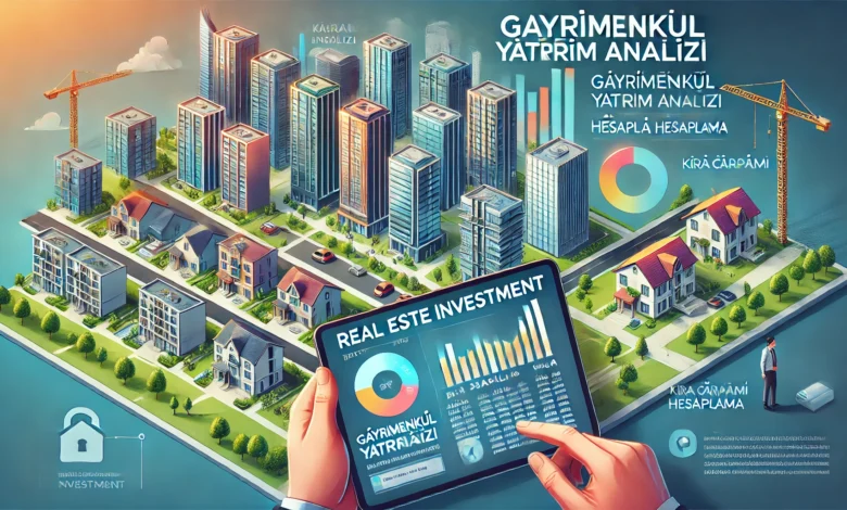 Gayrimenkul yatırım analizi, kira çarpanı hesaplama ve modern şehir manzarası ile emlak yatırımı rehberi görseli
